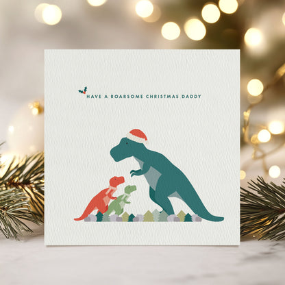 Personalised Dinosaur Christmas Card for Daddy from the Kids