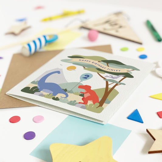 Boy's Dinosaur Birthday Card - Blue