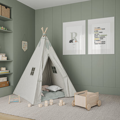 Personalised Woodland Badger Initial Print - Sage Green