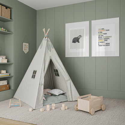 Children's Woodland Badger Print - Sage Green Stripes