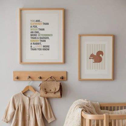 Children's Woodland Squirrel Print - Oatmeal Stripes