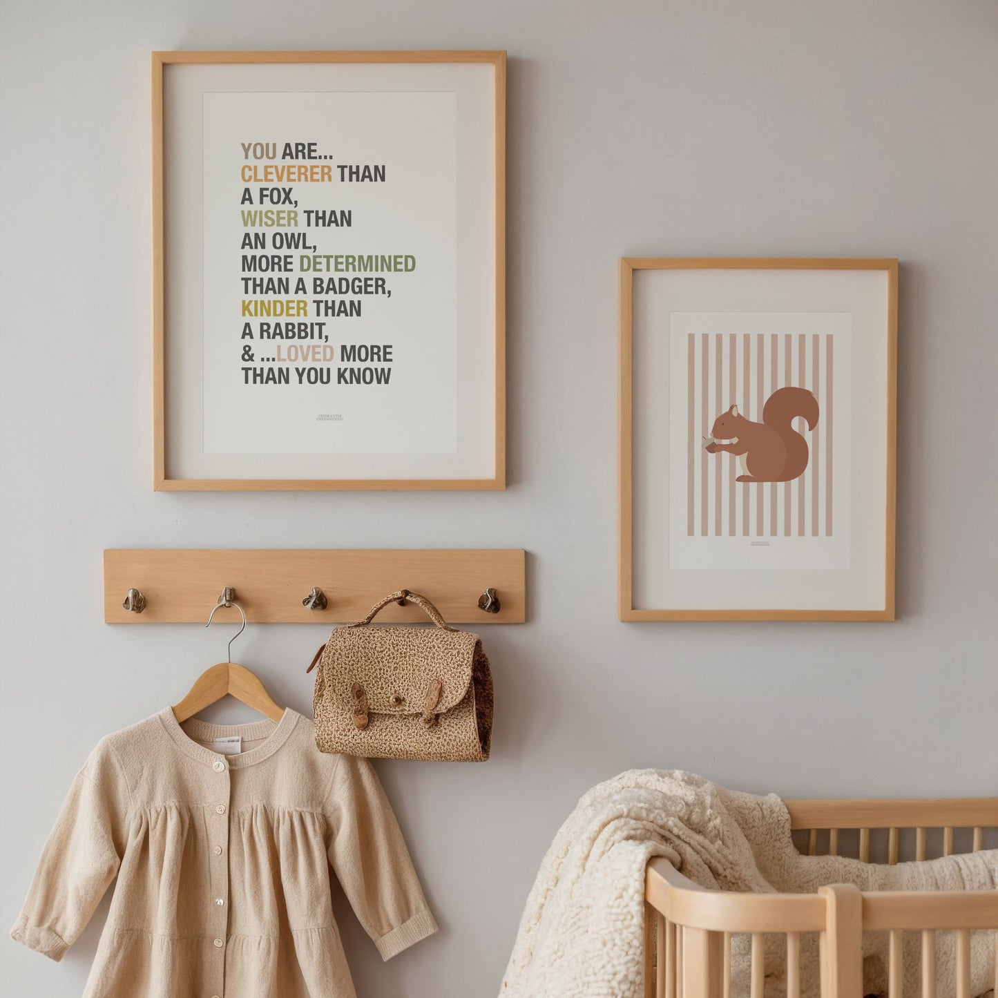 Children's Woodland Squirrel Print - Pink Stripes