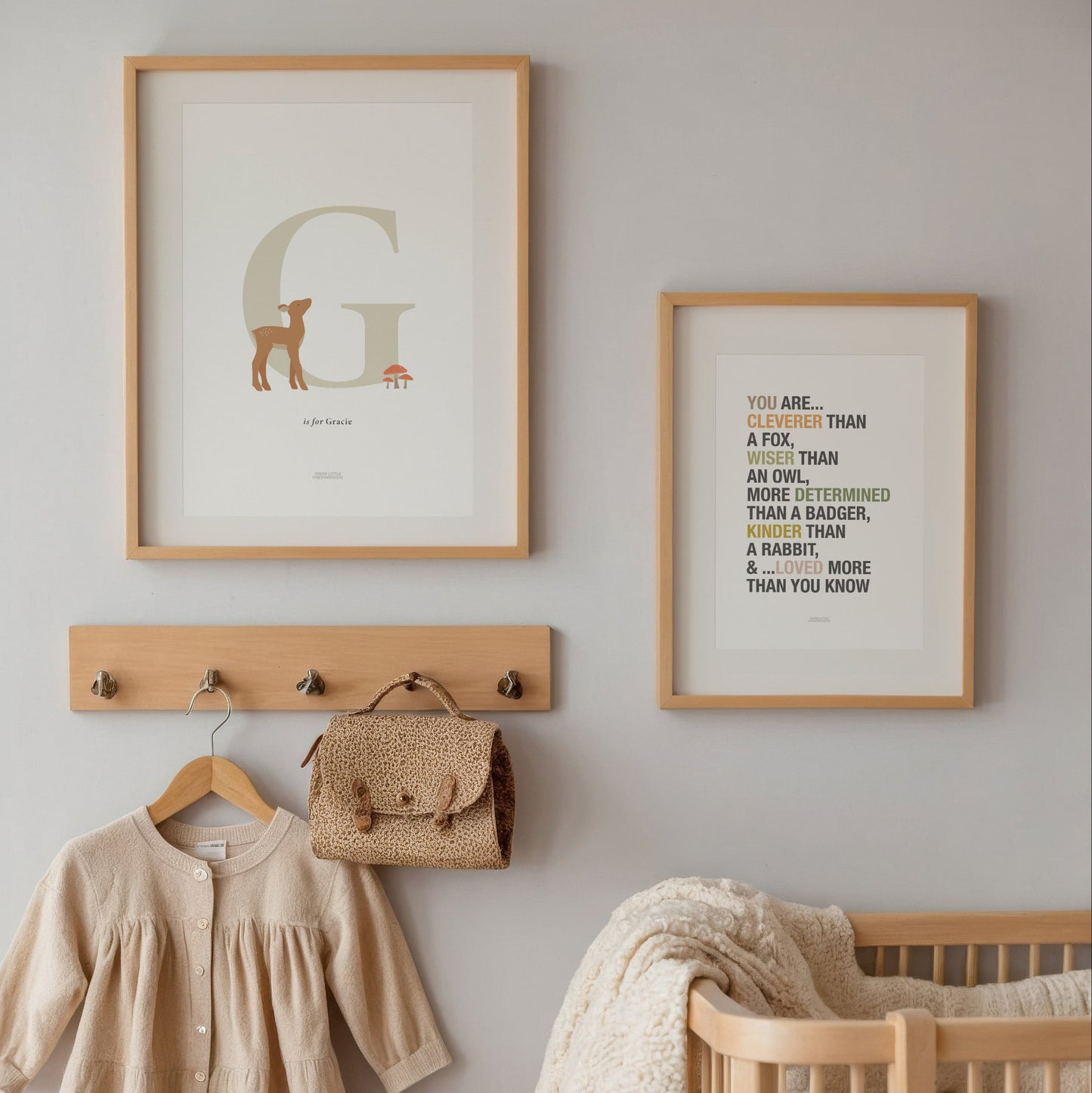 Personalised Woodland Deer Initial Print - Oatmeal