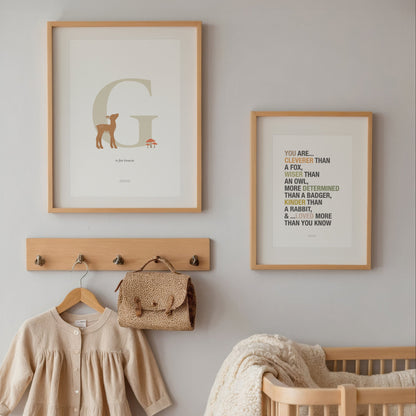 Personalised Woodland Deer Initial Print - Oatmeal