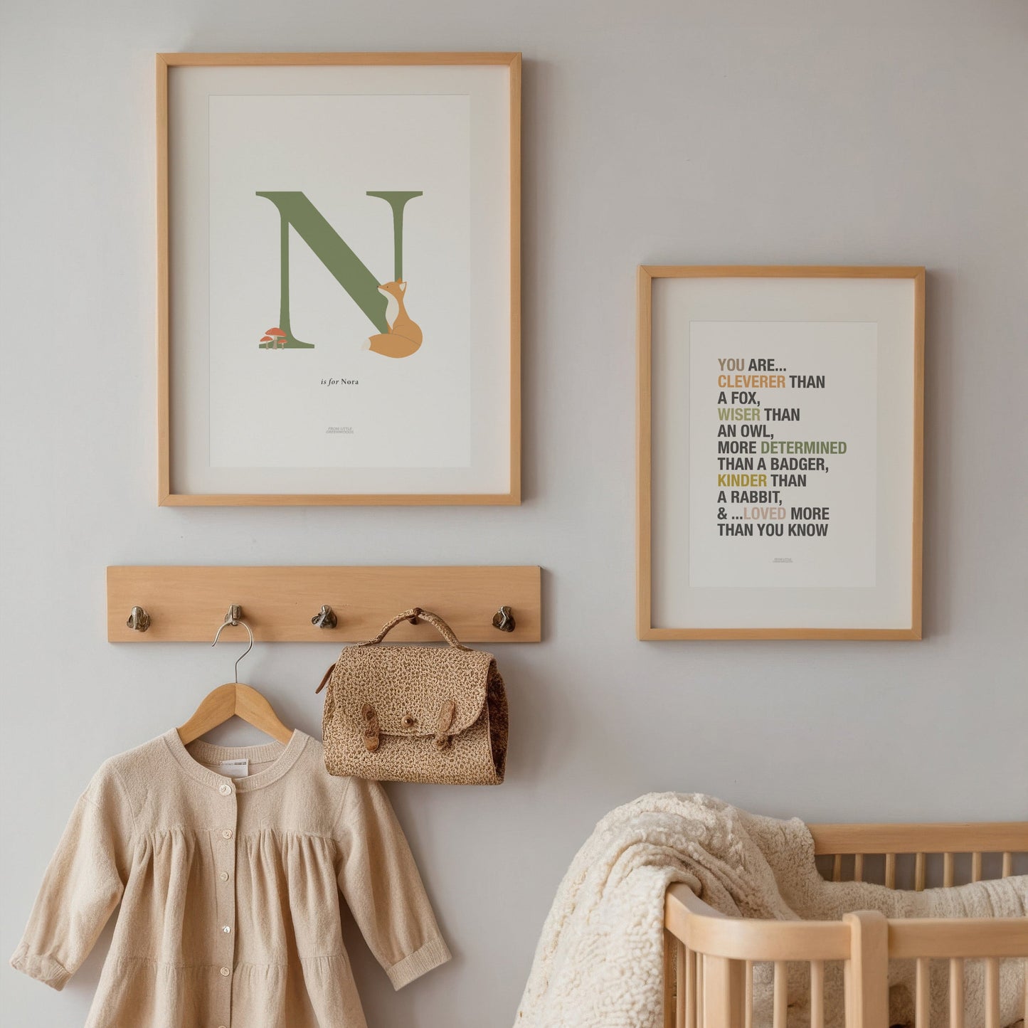 Personalised Woodland Fox Initial Print - Green