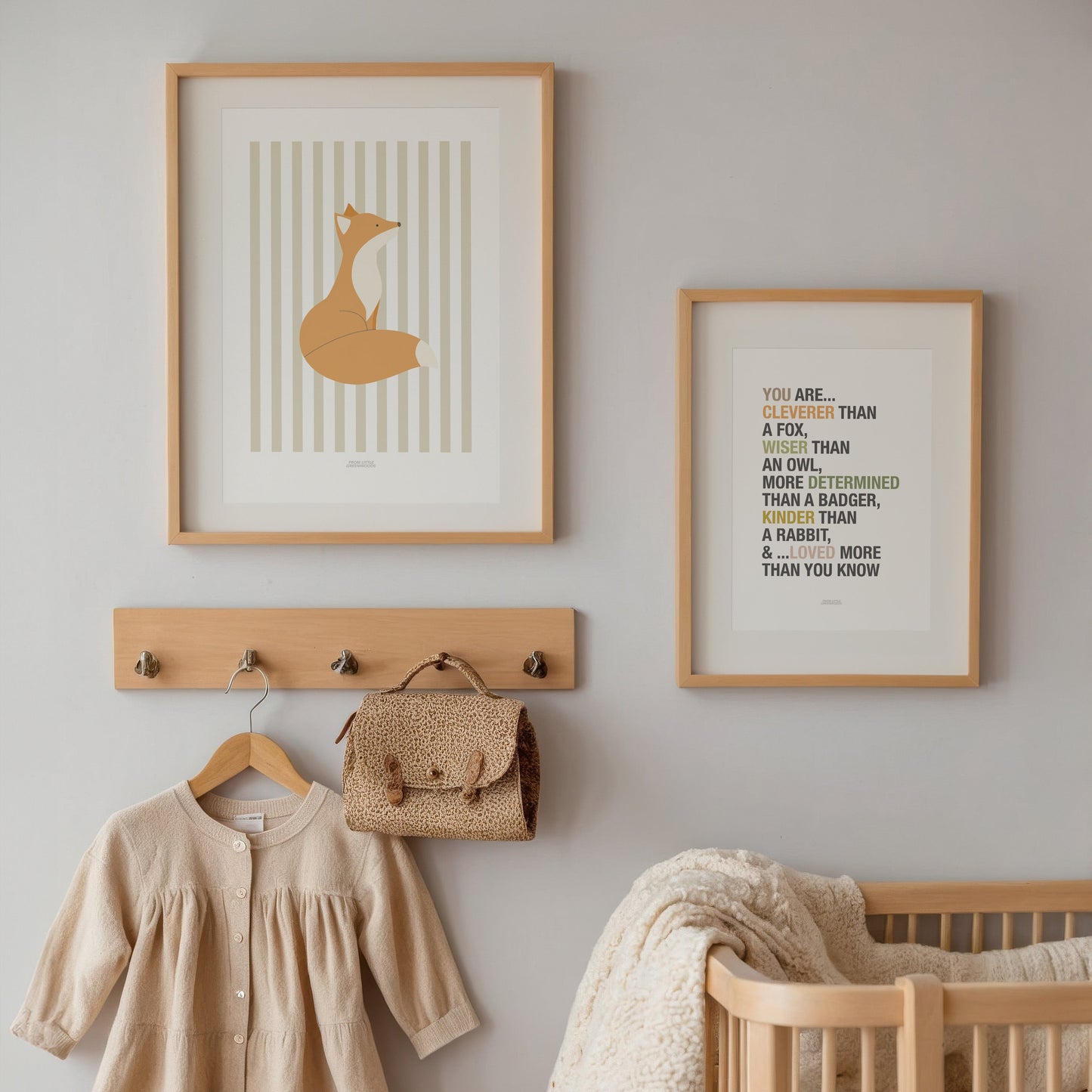 Children's Woodland Fox Print - Oatmeal Stripes