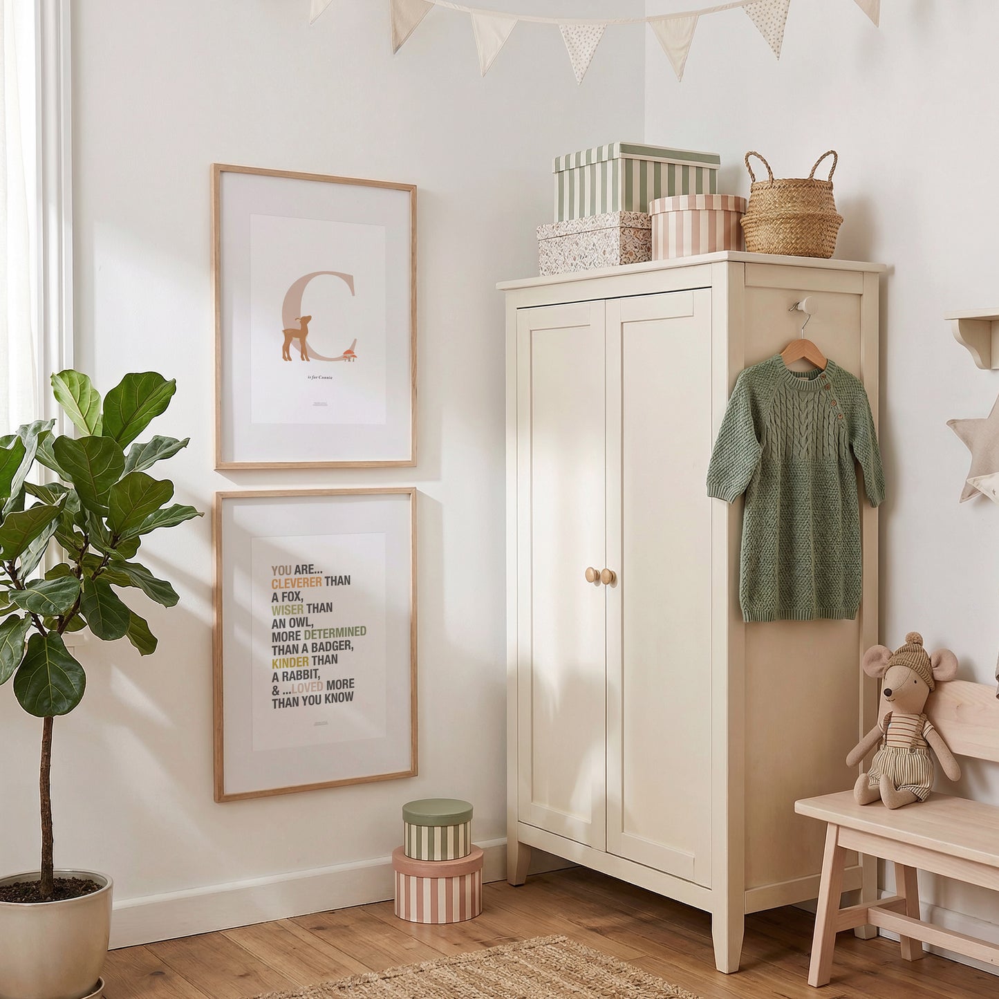 Personalised Woodland Deer Initial Print - Pink