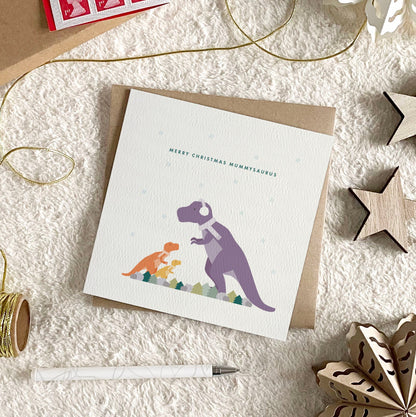 Personalised Dinosaur Christmas Card for Mummy from the Kids