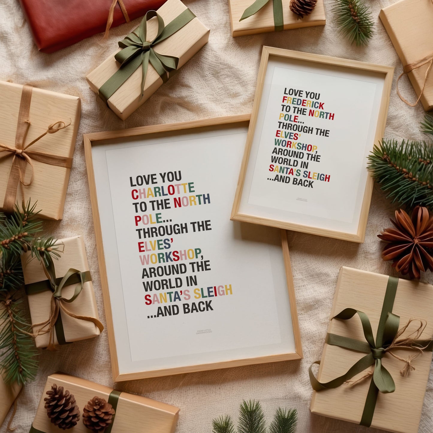 Personalised Love You to the North Pole Girl's Christmas Quote Print - with Pink