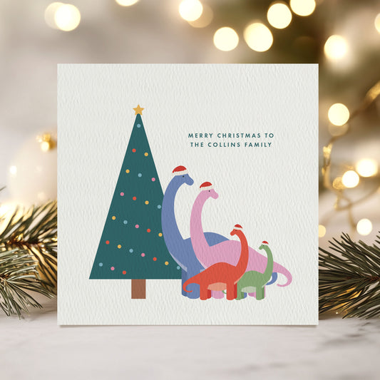 Personalised Dinosaur Family Christmas Card
