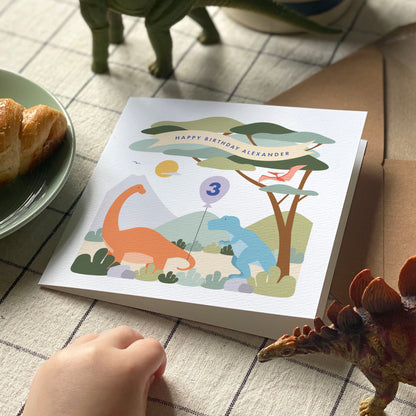 Kid's Dinosaur Birthday Card - Orange