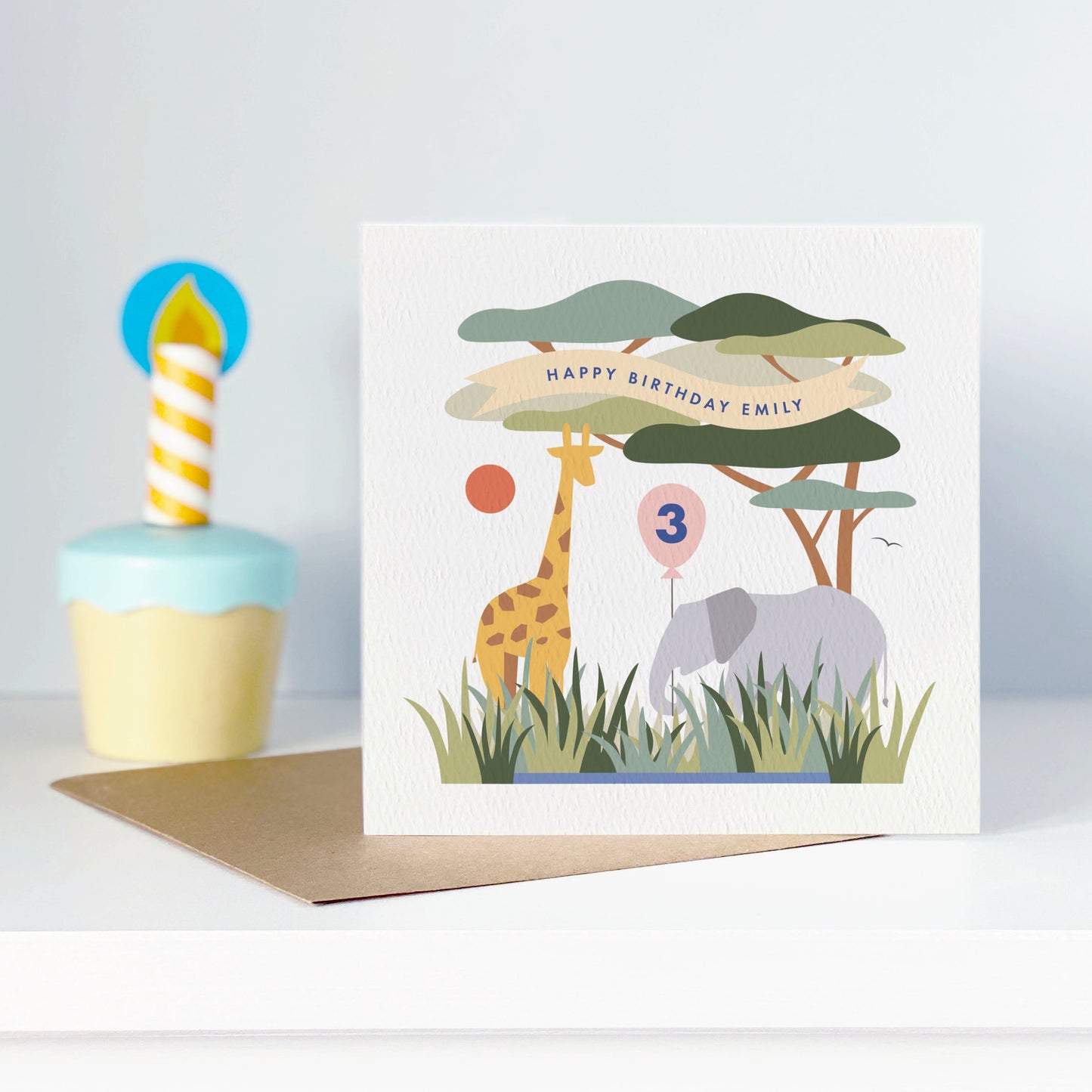 Girl's Safari Birthday Card - Pink