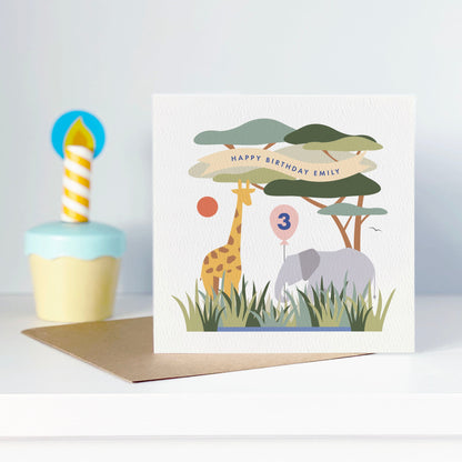 Girl's Safari Birthday Card - Pink