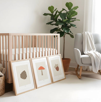 Children's Woodland Toadstool Print - Oatmeal Stripes