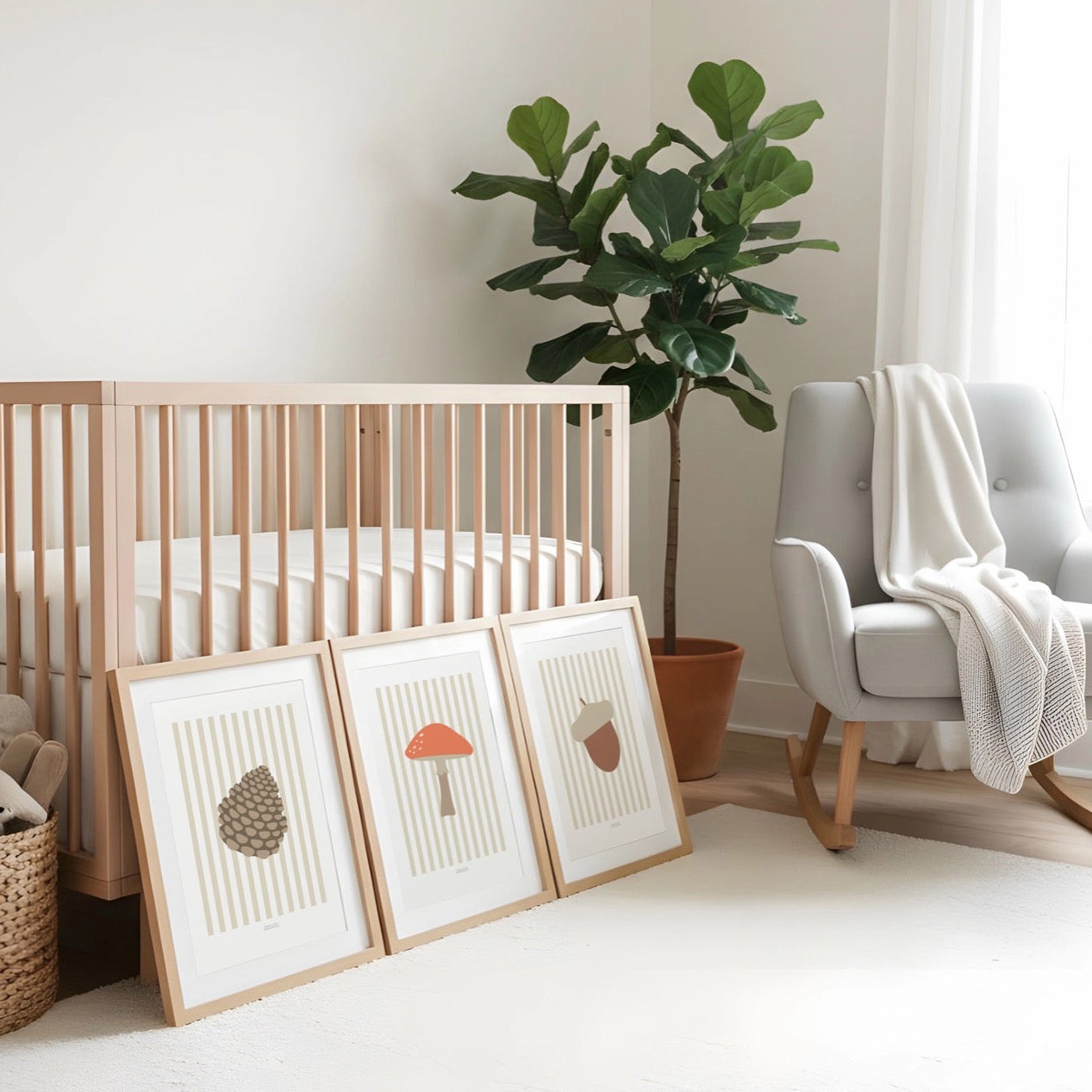 Children's Woodland Acorn Print - Oatmeal Stripes