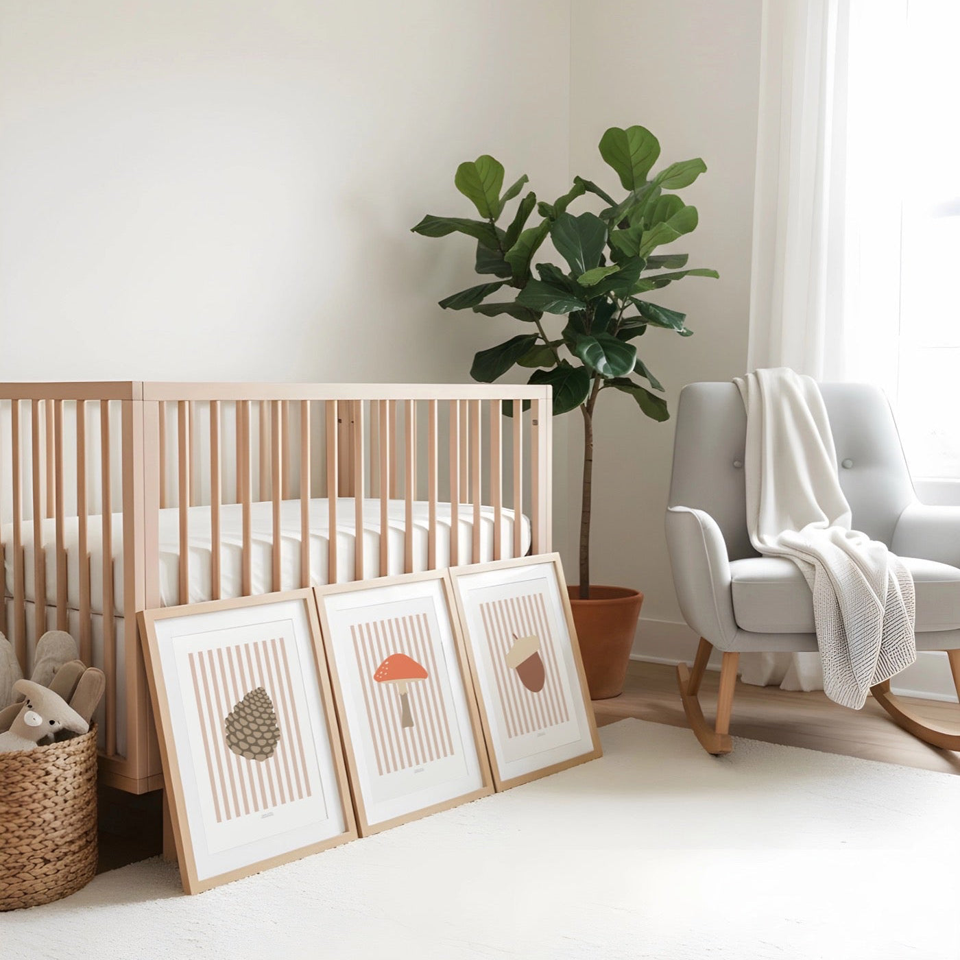 Children's Woodland Acorn Print - Pink Stripes