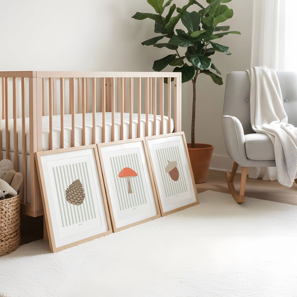 Children's Woodland Acorn Print - Sage Green Stripes