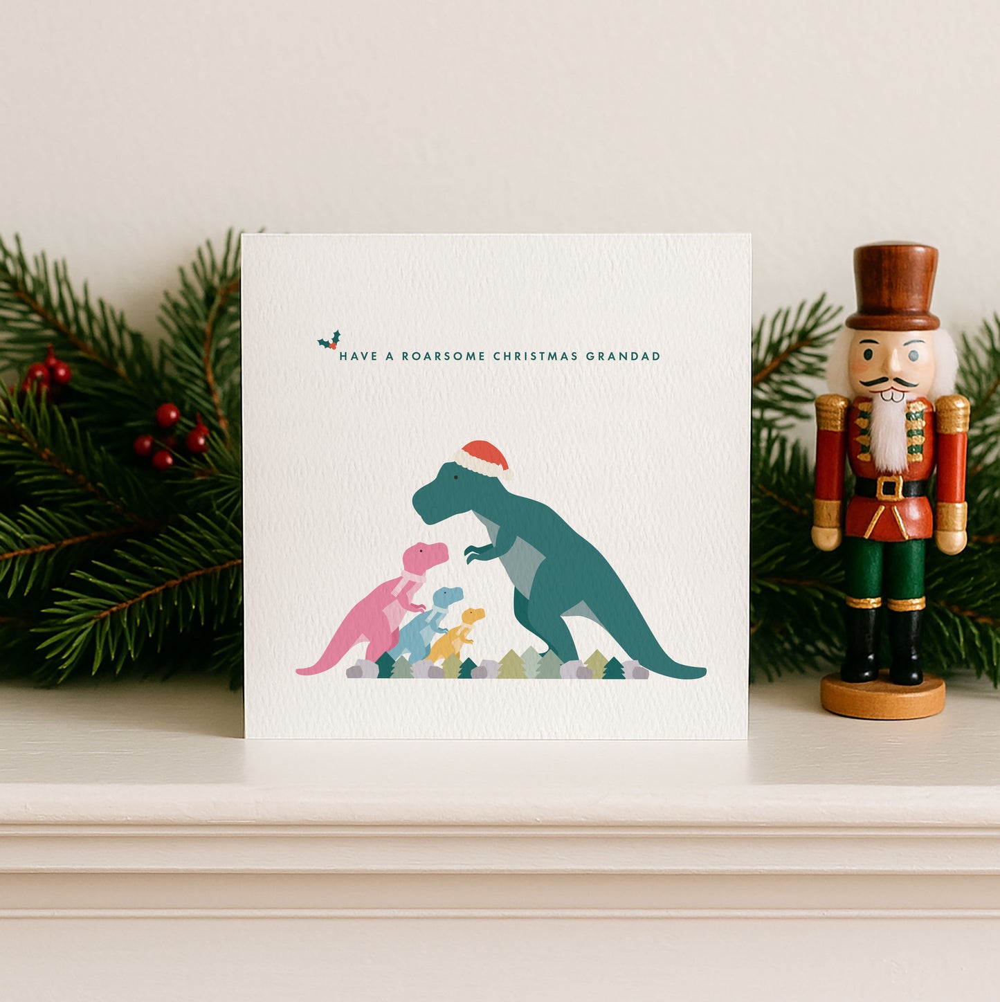 Personalised Dinosaur Christmas Card for Daddy from the Kids