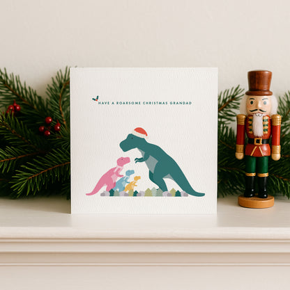 Personalised Dinosaur Christmas Card for Daddy from the Kids