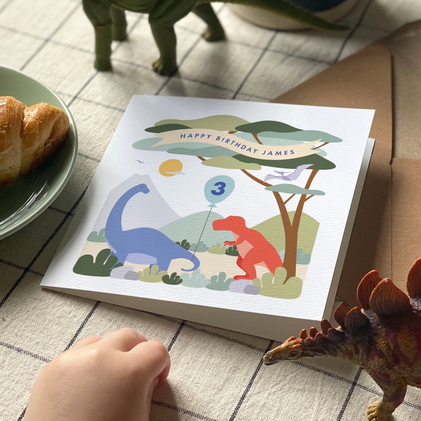 Boy's Dinosaur Birthday Card - Blue
