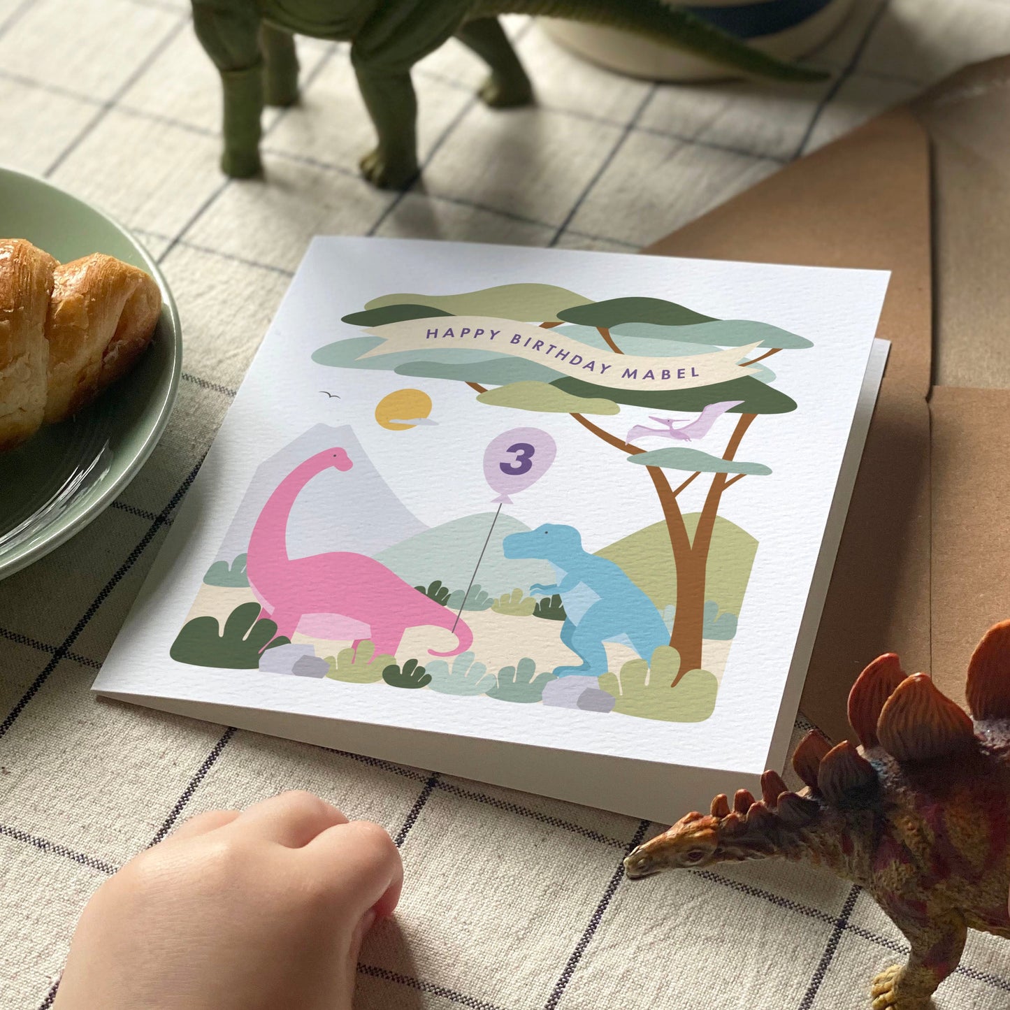 Girl's Dinosaur Birthday Card - Pink