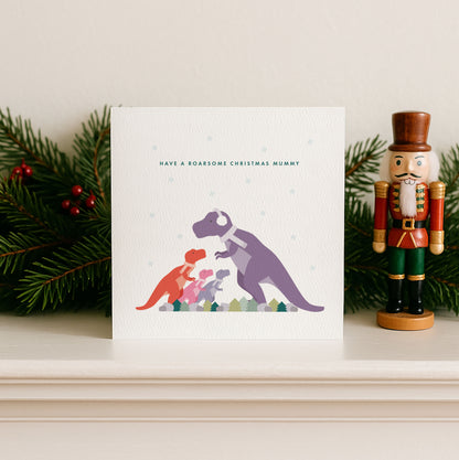 Personalised Dinosaur Christmas Card for Mummy from the Kids