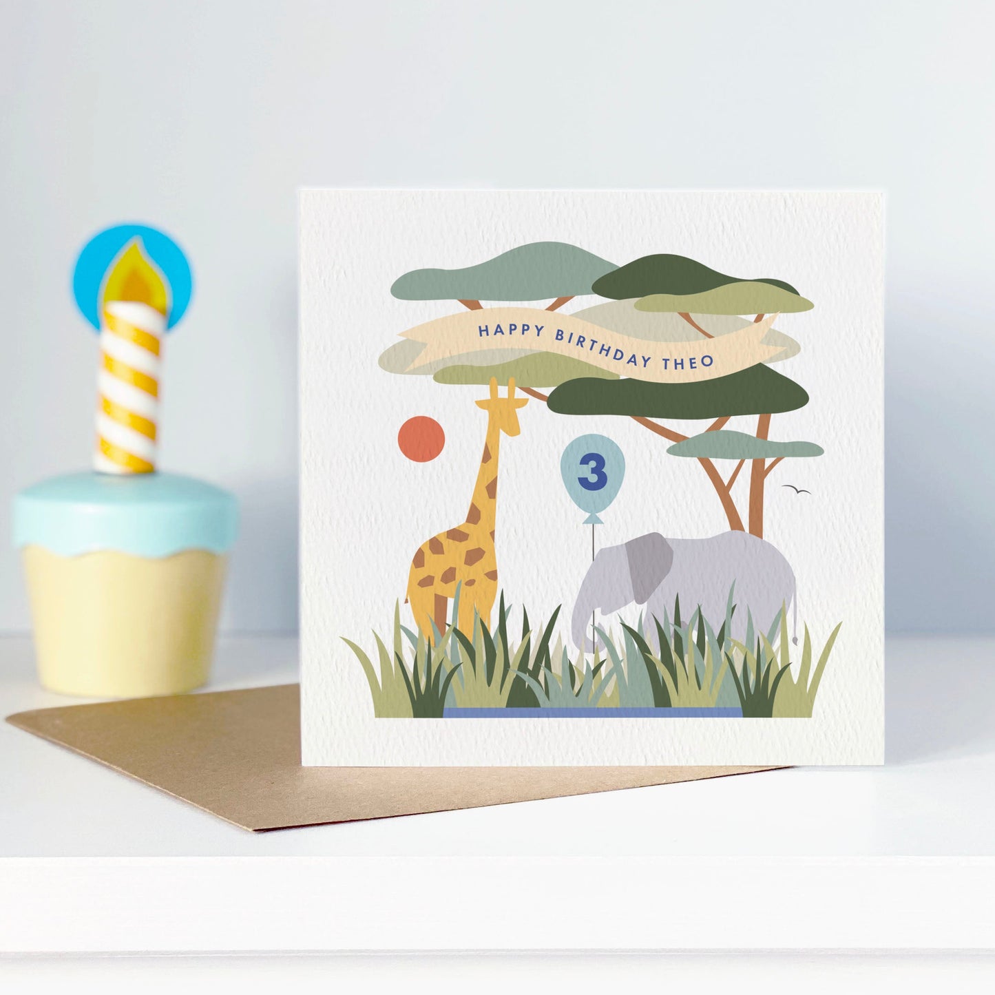 Boy's Safari Birthday Card - Blue