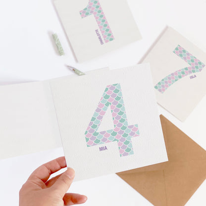 Personalised Mermaid Age Birthday Card for Girls