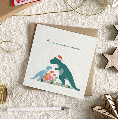 Personalised Dinosaur Christmas Card for Daddy from the Kids