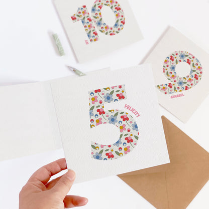 Personalised Ditsy Flower Age Birthday Card for Girls