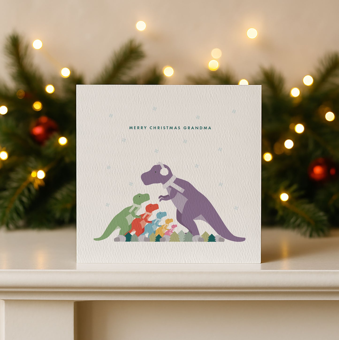 Personalised Dinosaur Christmas Card for Mummy from the Kids