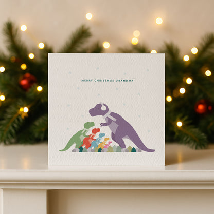 Personalised Dinosaur Christmas Card for Mummy from the Kids