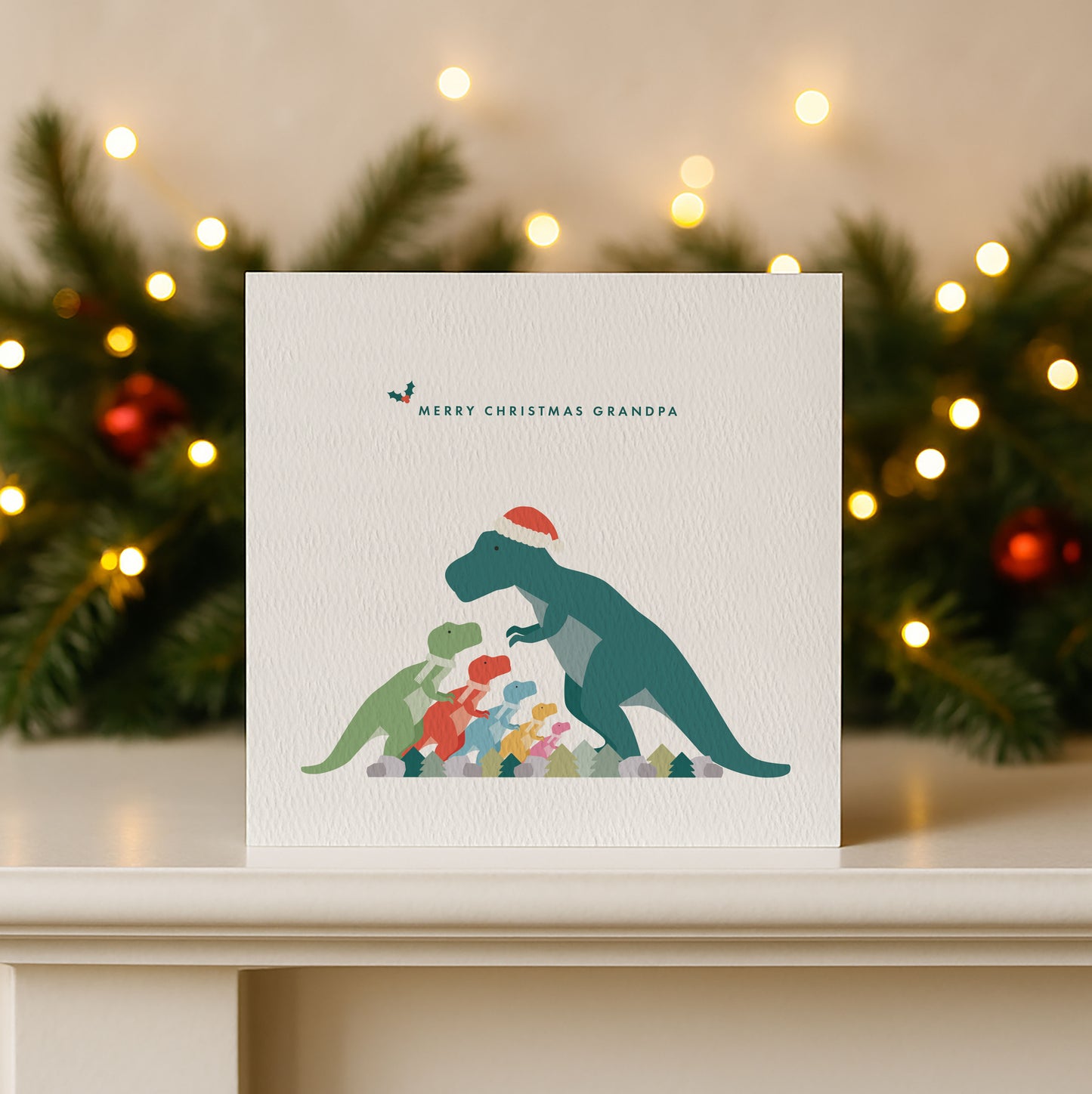 Personalised Dinosaur Christmas Card for Daddy from the Kids