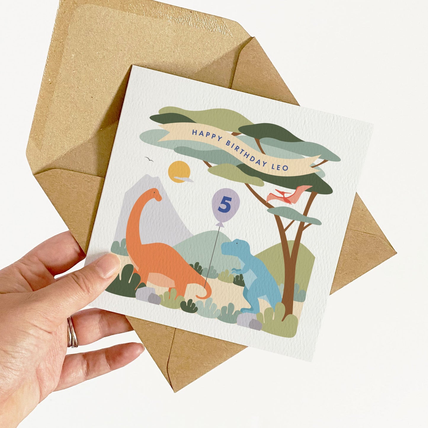 Kid's Dinosaur Birthday Card - Orange