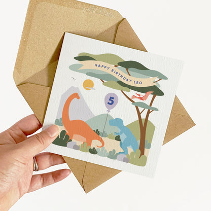 Kid's Dinosaur Birthday Card - Orange