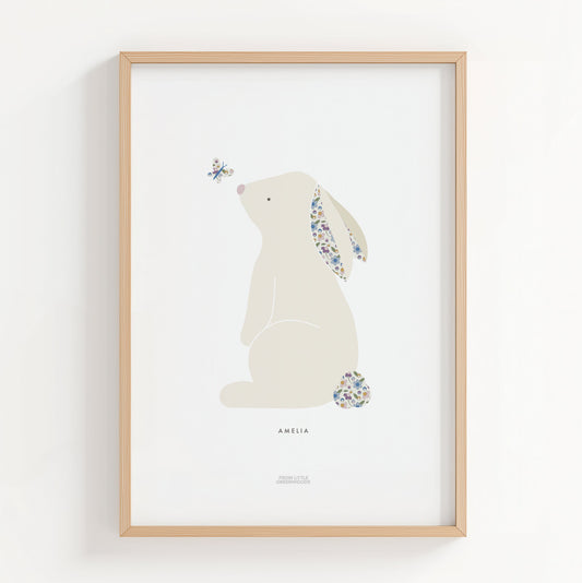 Blue Ditsy Flower Bunny Print