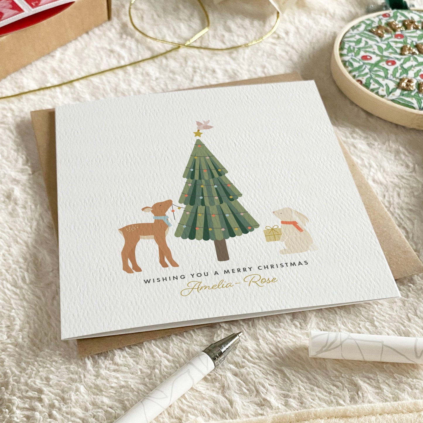 Girl's Personalised Winter Woodland Christmas Card