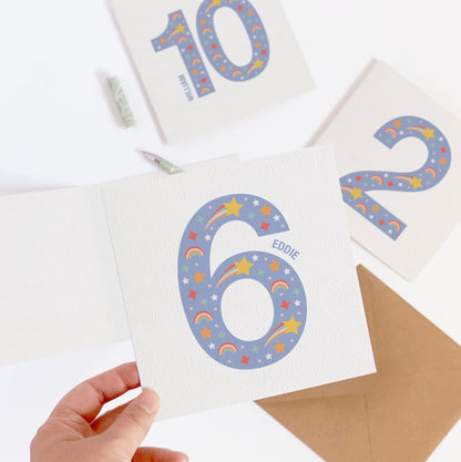 Boy's Age Birthday Card - Blue