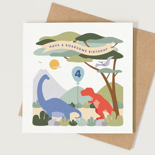 Boy's Dinosaur Birthday Card - Blue