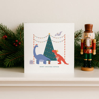 Personalised Dinosaur Christmas Card for Boys - Blue