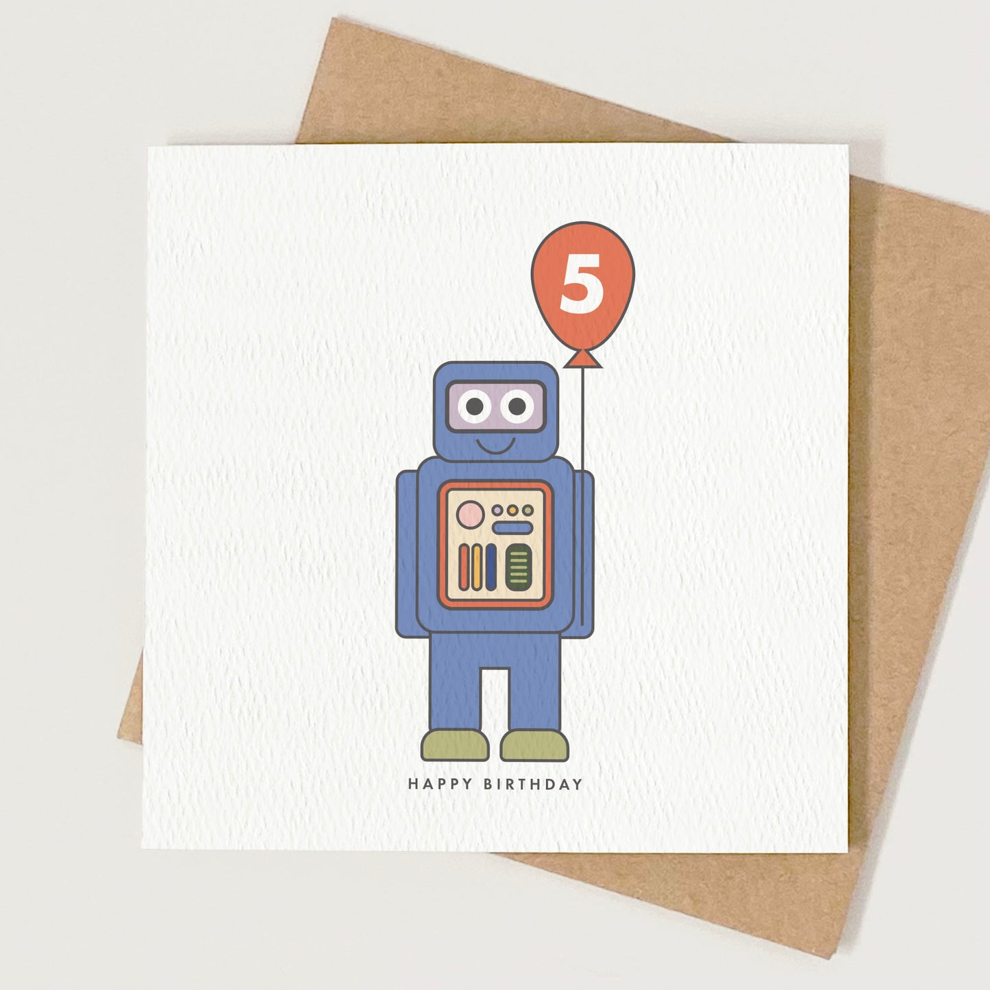 Kid's Robot Birthday Card - Red