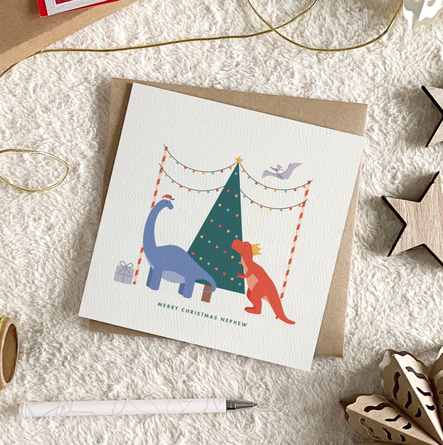 Personalised Dinosaur Christmas Card for Boys - Blue