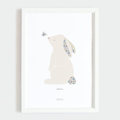 Blue Ditsy Flower Bunny Print