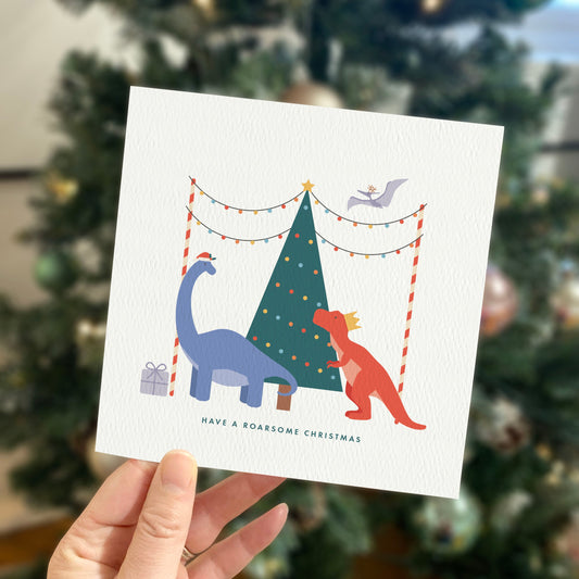 Personalised Dinosaur Christmas Card for Boys - Blue