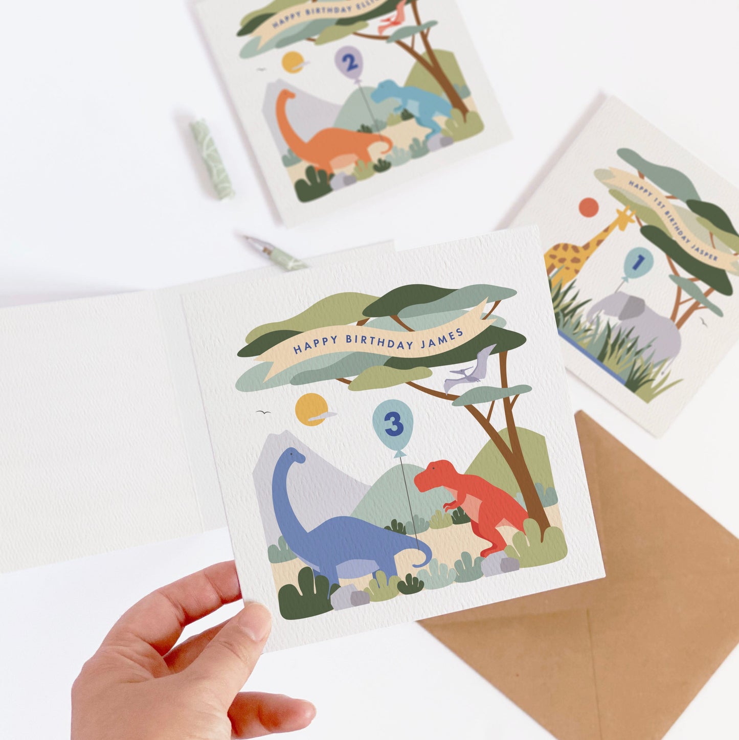 Boy's Dinosaur Birthday Card - Blue