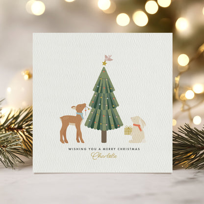 Girl's Personalised Winter Woodland Christmas Card