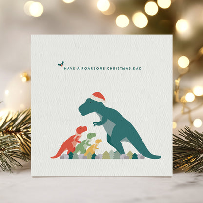 READY TO POST - Adult Dinosaur Christmas Card - For Daddy, For Dad