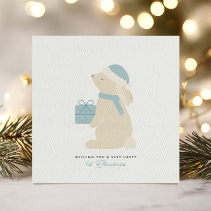 READY TO POST - Boys Bunny Christmas Card - For Boy, 1st Christmas Son and Nephew