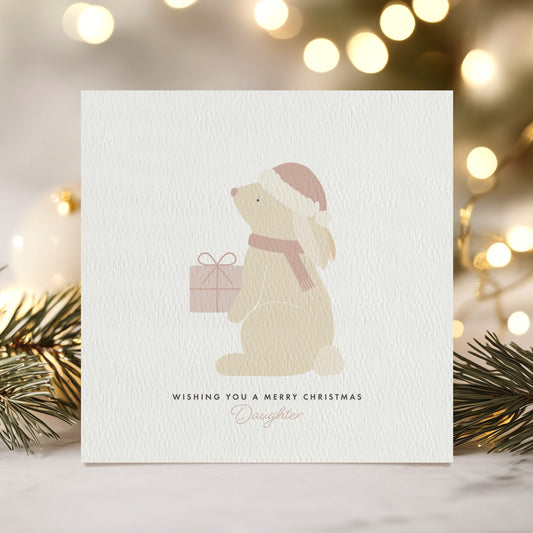 READY TO POST - Girl's Bunny Christmas Card - For Girl, Daughter, Granddaughter & Niece