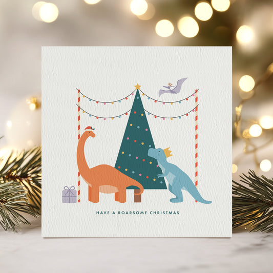 READY TO POST - Kids Dinosaur Christmas Card